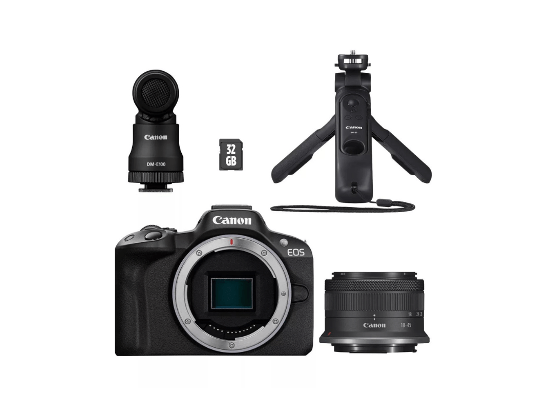 كاميرا Canon EOS R50 بدون مرآة RF-S18-45mm Content Creator Kit - أسود كاميرا Canon EOS R50 بدون مرآة RF-S18-45mm Content Creator Kit - أسود